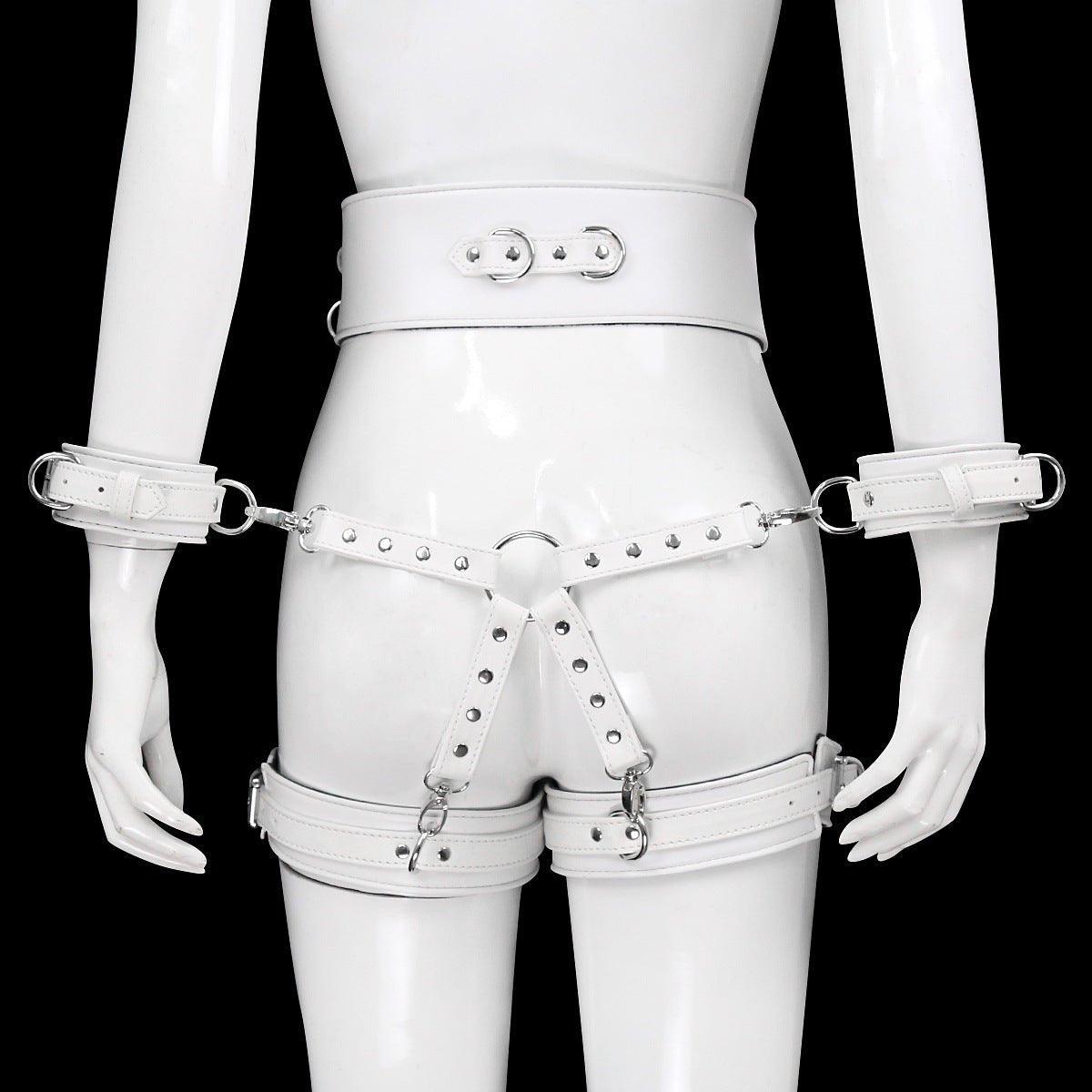 White BDSM bondage leg cuffs set