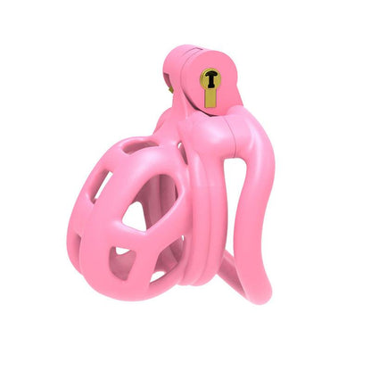 Pink Cobra Gen 2 Chastity Cage in premium nylon resin for BDSM, featuring multiple base rings and cage dimensions for comfort.