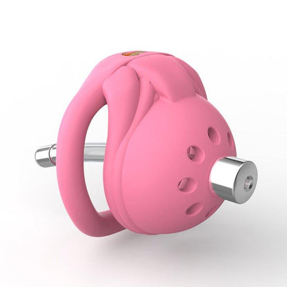 Pink chastity cage with hidden lock feature