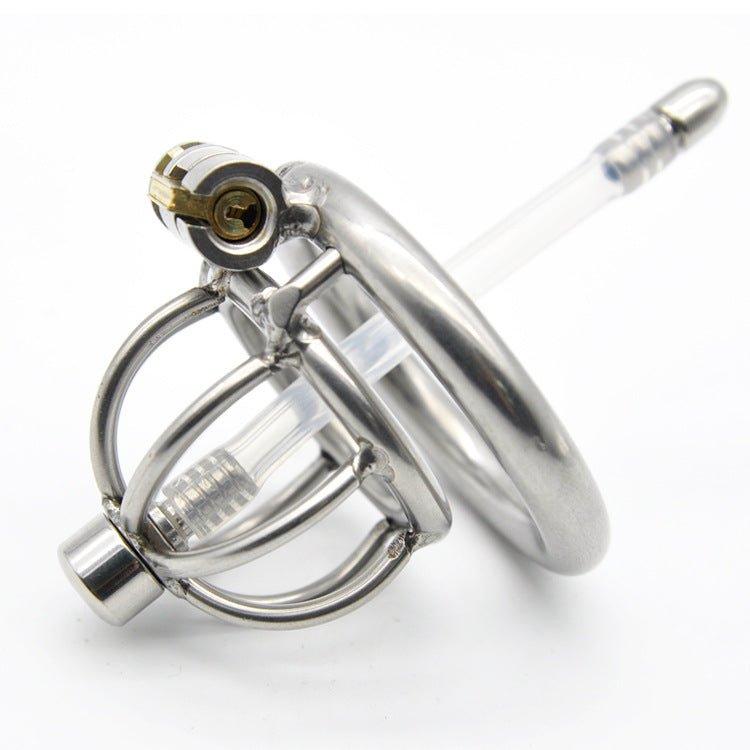 Chastity cage with catheter and locking mechanism