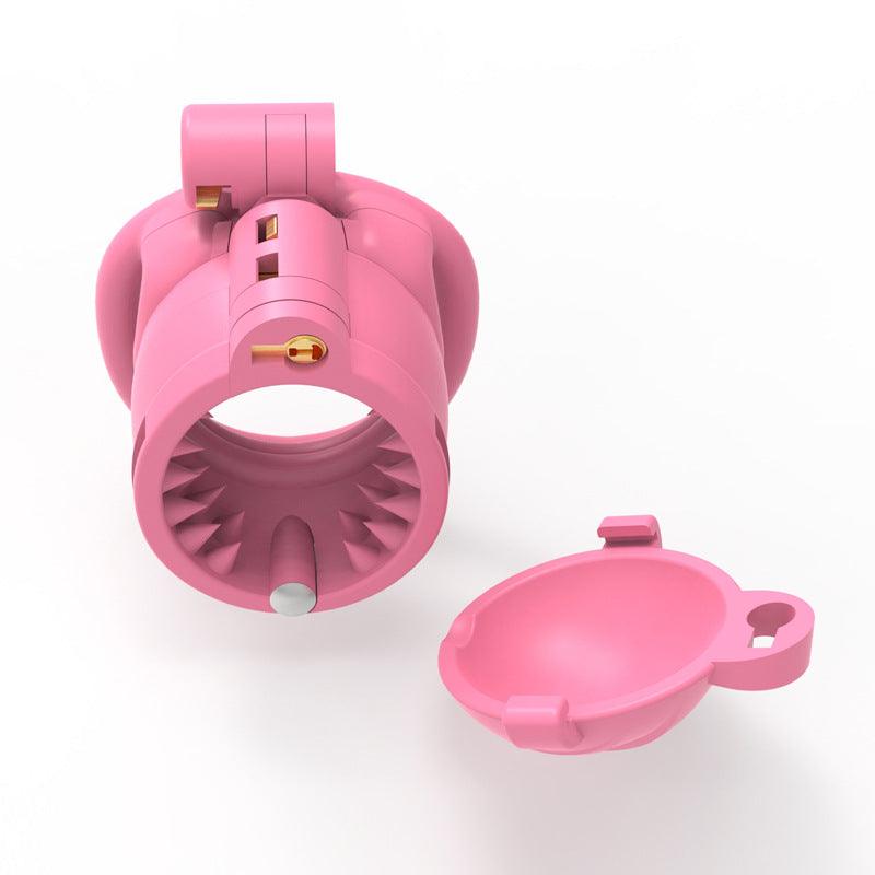 Pink spiked chastity cage with removable cover