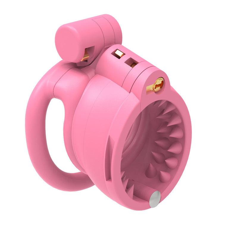 Pink chastity cage with spiked interior and double lock