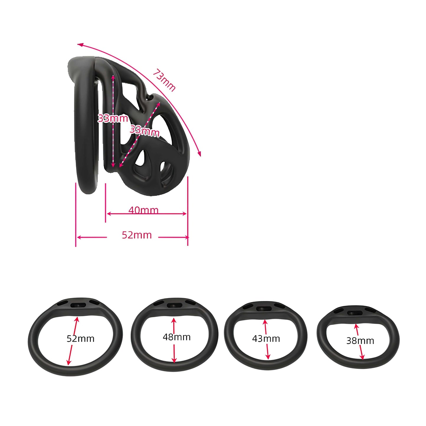 3D Printed Chastity Cage - Black - Hidden Lock