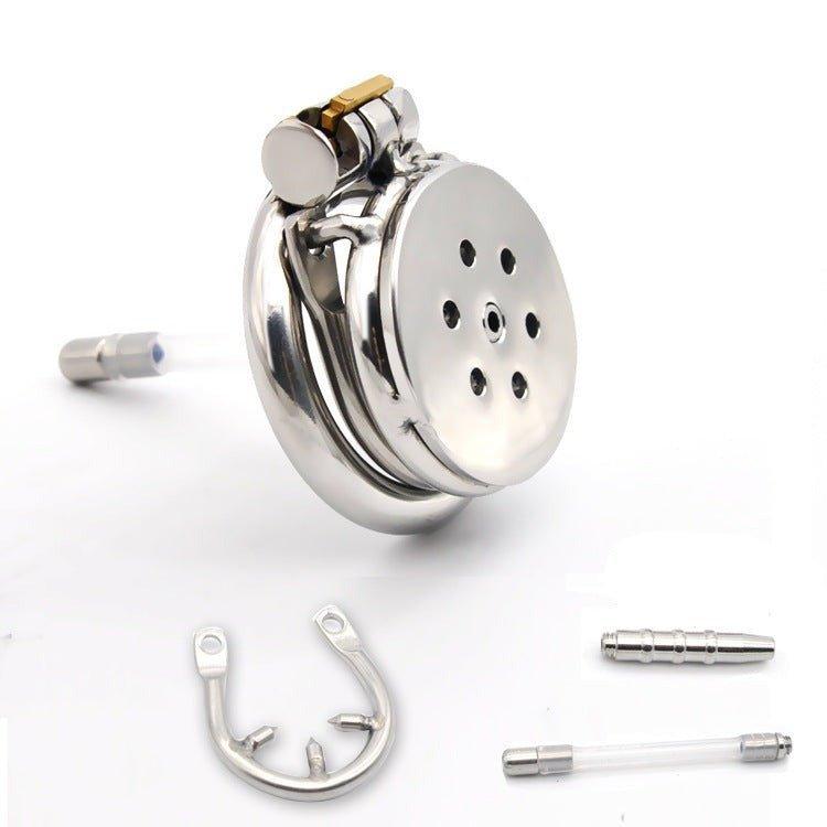 Steel chastity cage with accessories