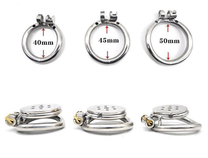 Steel chastity cage ring size options