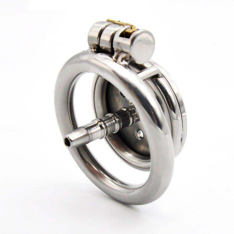 Steel chastity cage with tube inserted