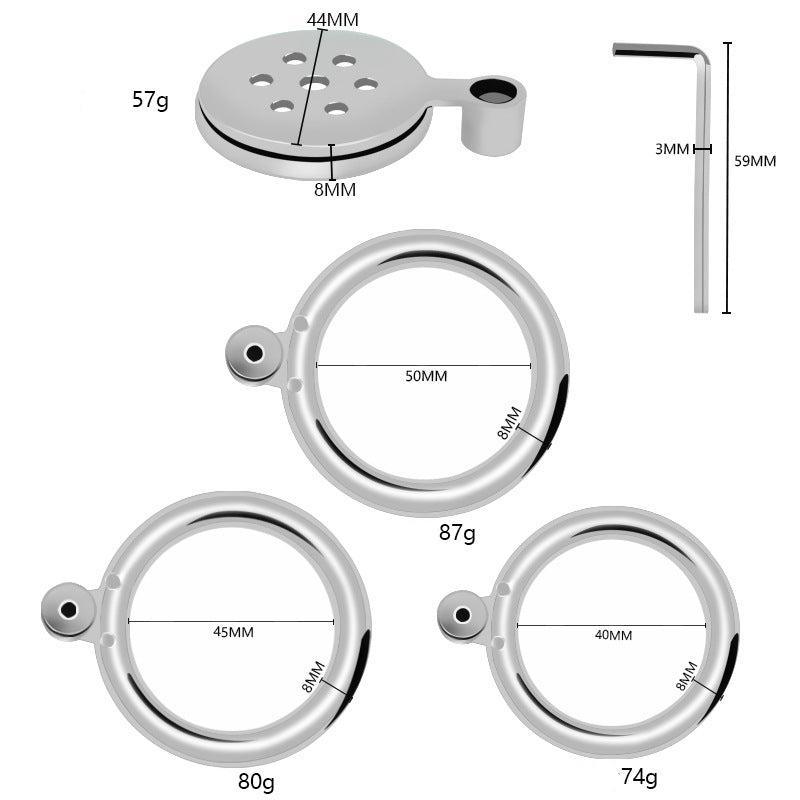 Flat chastity cage components with weights and dimensions