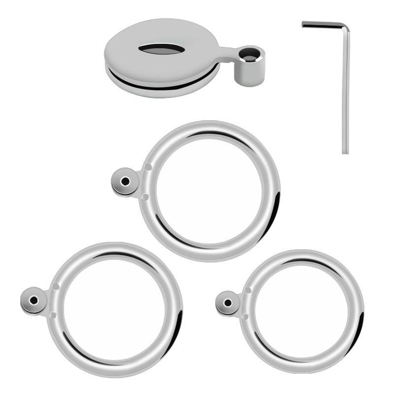 Chastity cage set with rings and assembly tool