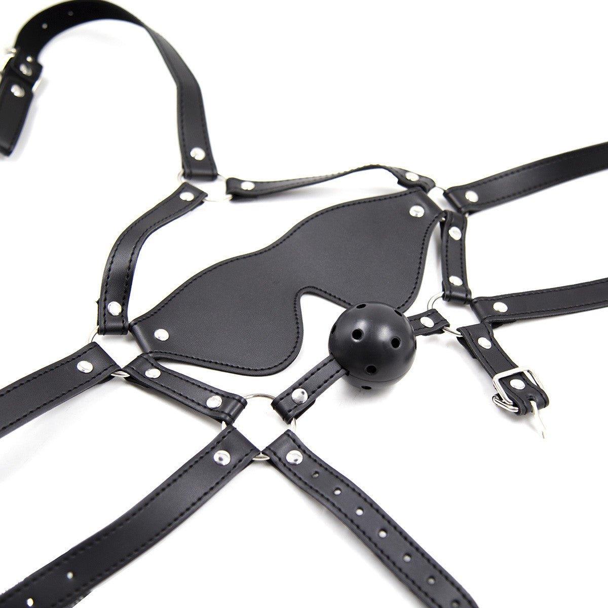 BDSM bondage mask, ball gag, blindfold, kinky play, sensory deprivation, bondage gear, submissive restraint, BDSM accessories, dominant control, fetish mask, bondage mask with gag, BDSM toys, submissive training, kinky secrets, fetish play, strict domination, bondage fantasies, erotic roleplay, submissive pleasure, BDSM essentials, blindfolded bondage, kinky accessories, BDSM mask set, dominant and submissive, sexual exploration, bondage set.