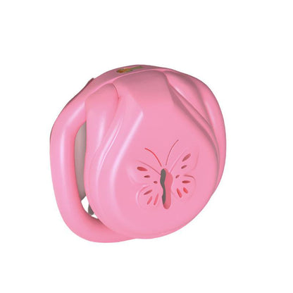 Pink chastity cage with butterfly design