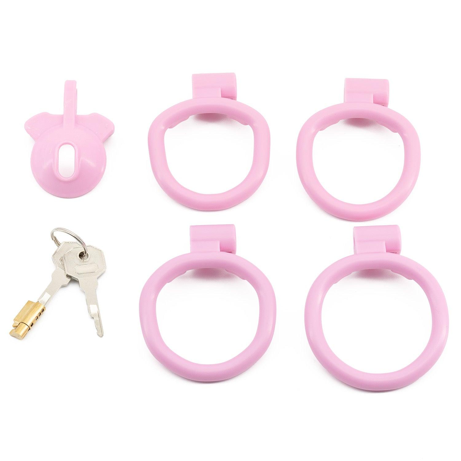 a set of four pink rings and keys