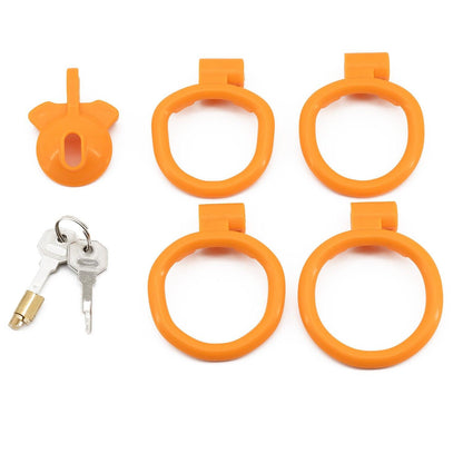 a set of four orange rings and keys