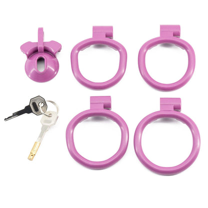 a set of four purple rings with keys