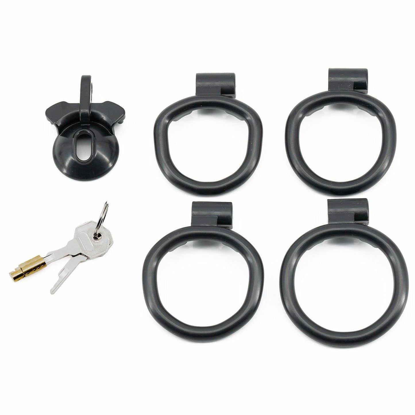 a set of four black door handles and keys