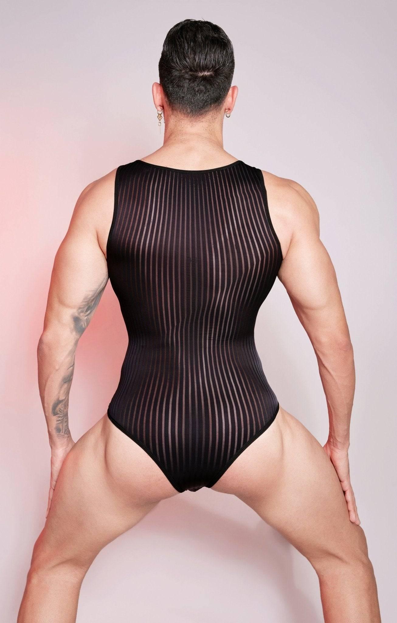 Men’s nylon Bodysuit Wrestling See Through Singlet with pouch design Sissy Mankini Sheer Leotard Backless Vest Sleeveless One Piece Singlet