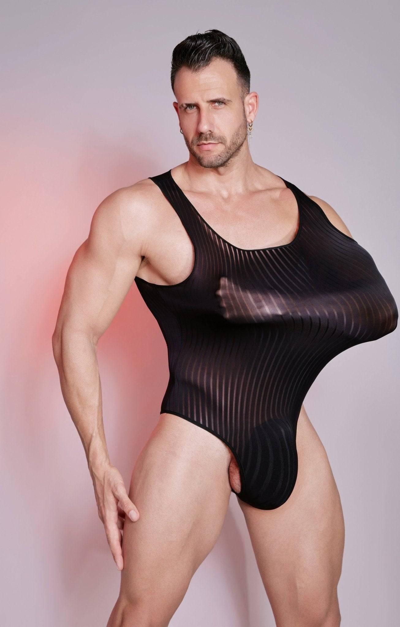 Men’s nylon Bodysuit Wrestling See Through Singlet with pouch design Sissy Mankini Sheer Leotard Backless Vest Sleeveless One Piece Singlet