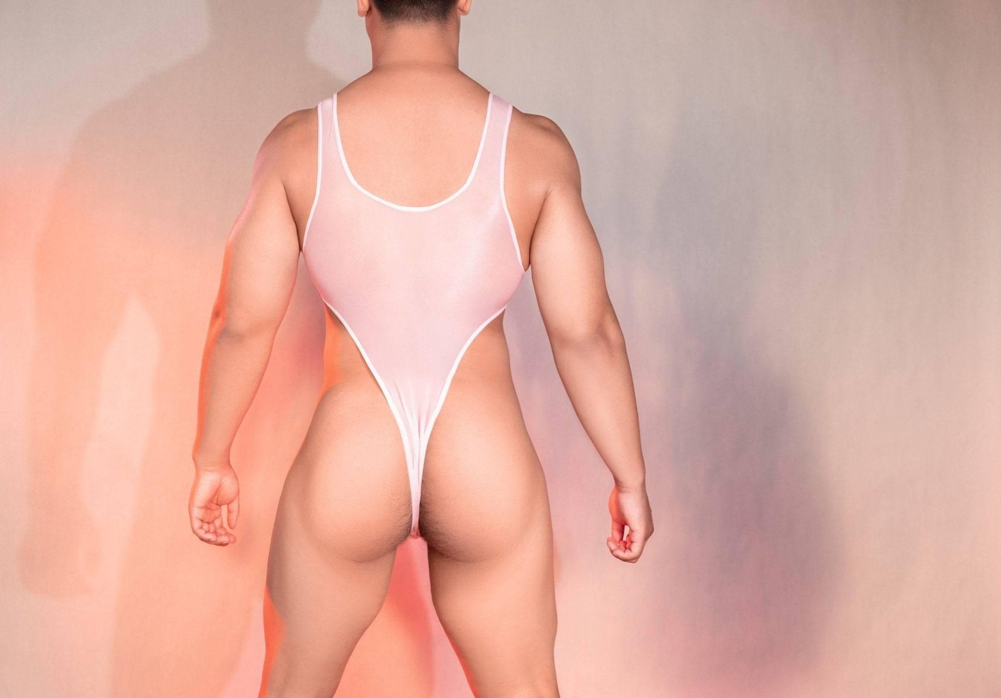 Men’s nylon Bodysuit Wrestling See Through Singlet with pouch design Sissy Mankini Sheer Leotard Backless Vest Sleeveless One Piece Singlet gay big bulge butt