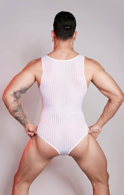 Men’s nylon Bodysuit Wrestling See Through Singlet with pouch design Sissy Mankini Sheer Leotard Backless Vest Sleeveless One Piece Singlet