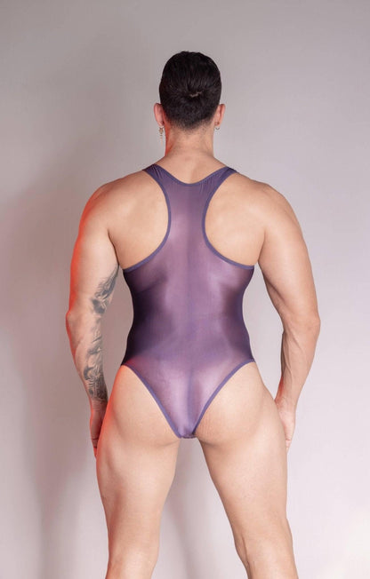 seductive Men’s nylon Bodysuit Wrestling See Through Singlet with pouch design Sissy Mankini Sheer Leotard Backless Vest Sleeveless One Piece Singlet gay big bulge dilf in leotard cross dressing men big ass see through butt