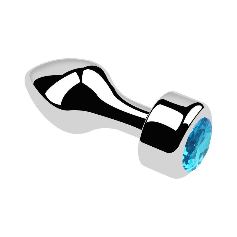 Metal butt plug with blue gem and bullet head