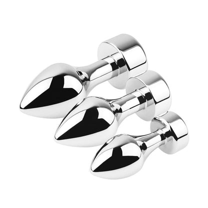 Trio of metal butt plugs with bullet heads