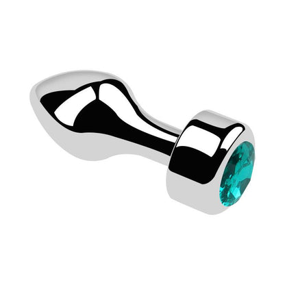 Metal butt plug with teal gem and bullet head