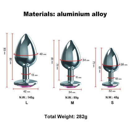 Metal butt plug size chart in aluminum alloy