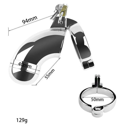 Metal chastity cage with 50mm ring and weight info