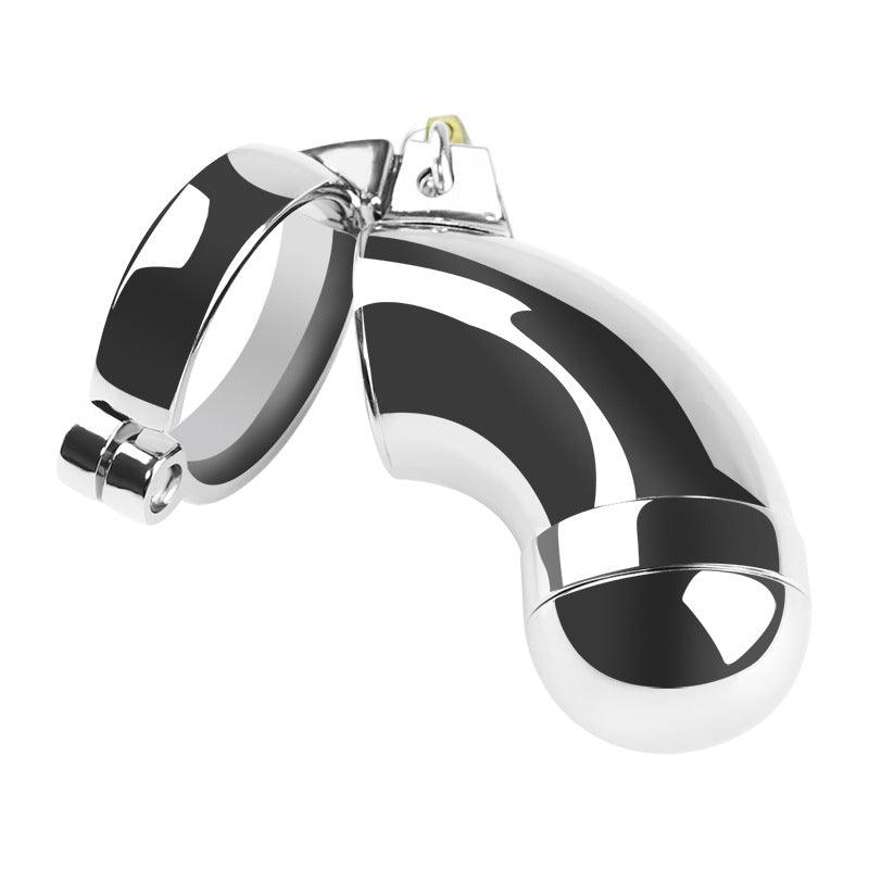 Sleek metal chastity cage with locking ring