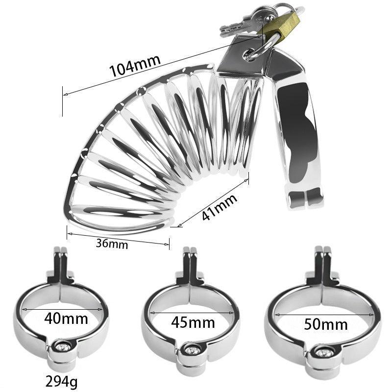 Metal chastity cage with multiple ring sizes