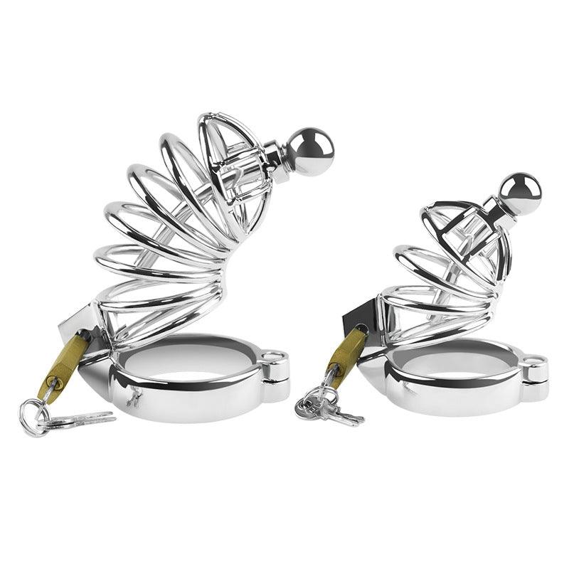 Two metal chastity cages with padlocks