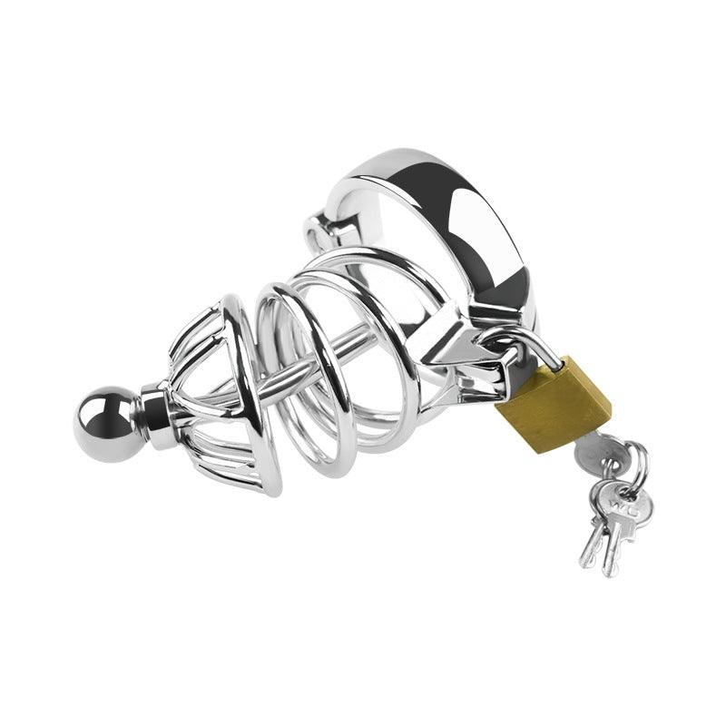 Metal chastity cage with padlock and keys