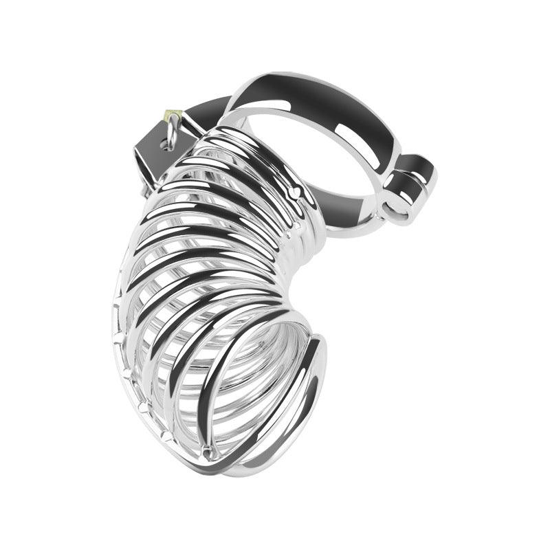 Spiral metal chastity cage with locking mechanism