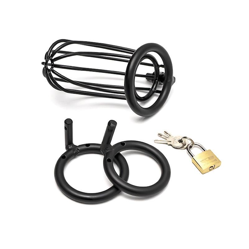 Metal cage with rings and keys for BDSM play