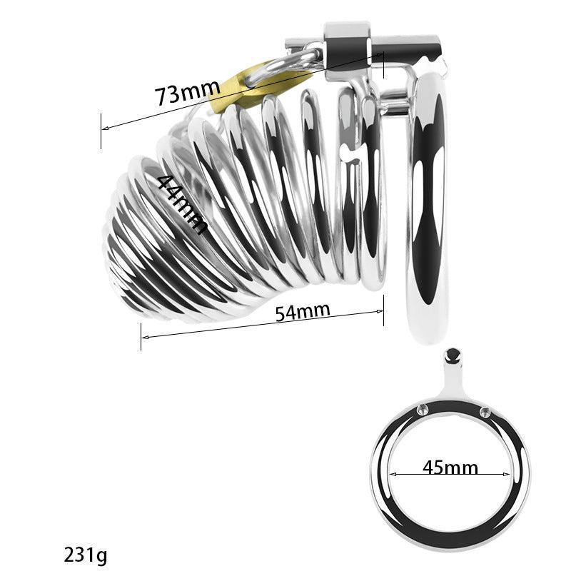 Metal chastity cage with dimensions, side profile