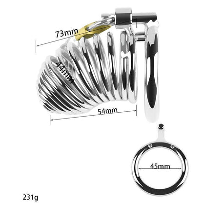 Metal chastity cage with dimensions, side profile