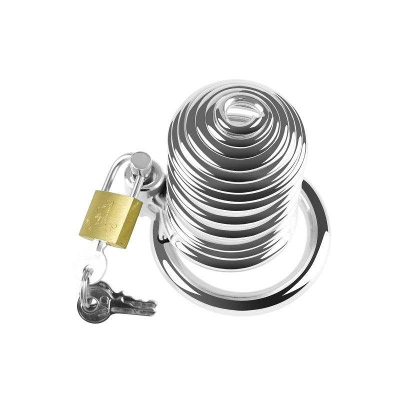 Metal chastity cage with padlock, top view