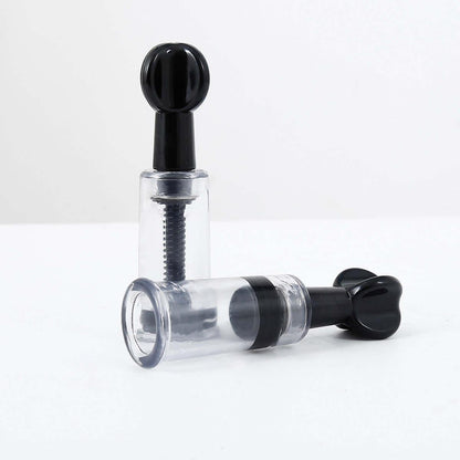 Black silicone nipple suckers and pullers with twist knob for intense suction and heightening sensitivity.