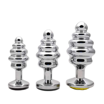 Set of three silver screw thread butt plugs