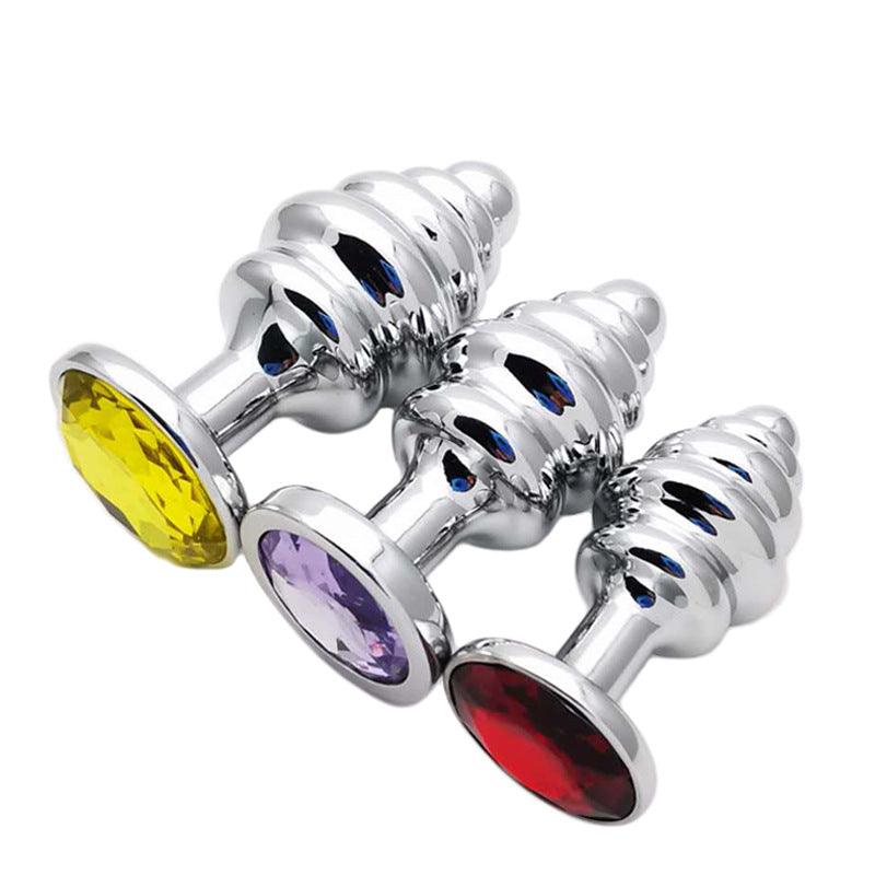 Three screw thread butt plugs with colorful gems