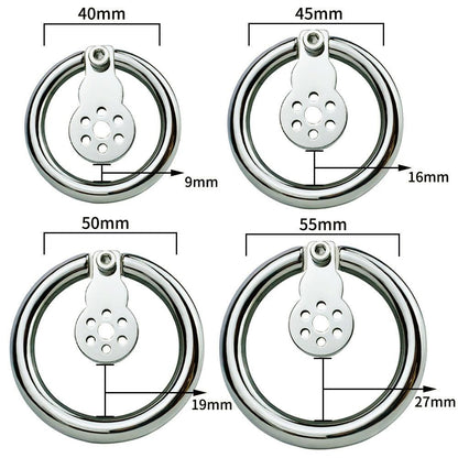 Four sizes of inverted chastity cages with dimensions