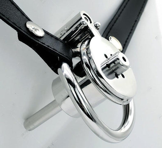 Stainless steel male chastity cage with urethral tube