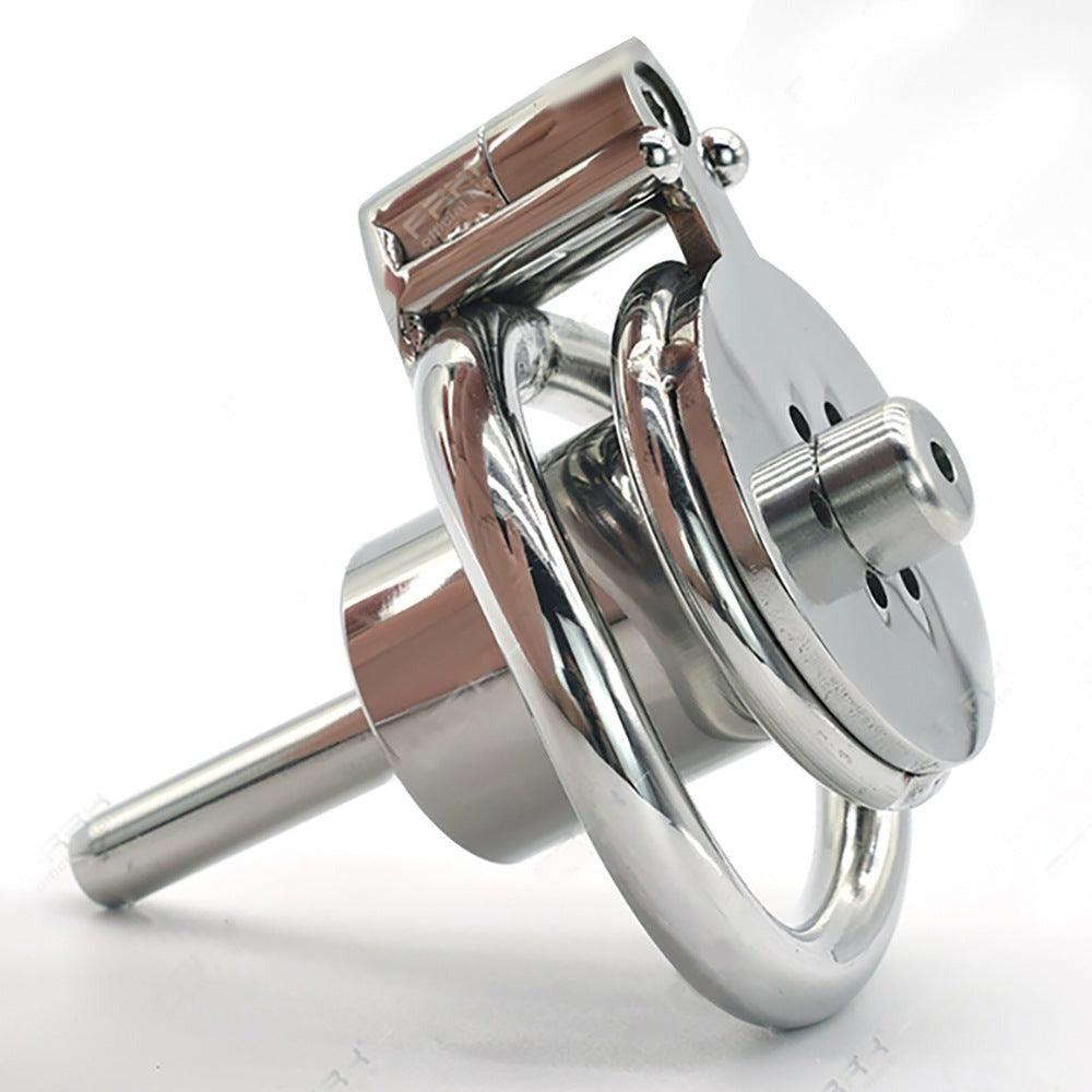 Small stainless steel chastity cage with metal tube