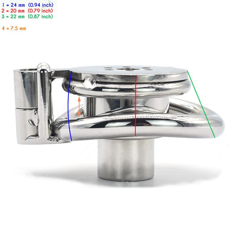 Chastity cage with detailed measurements in inches