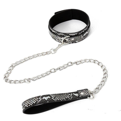 Black snake pattern collar with silver chain leash