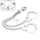 Stainless steel cuffs with integrated anal plug, chain attached