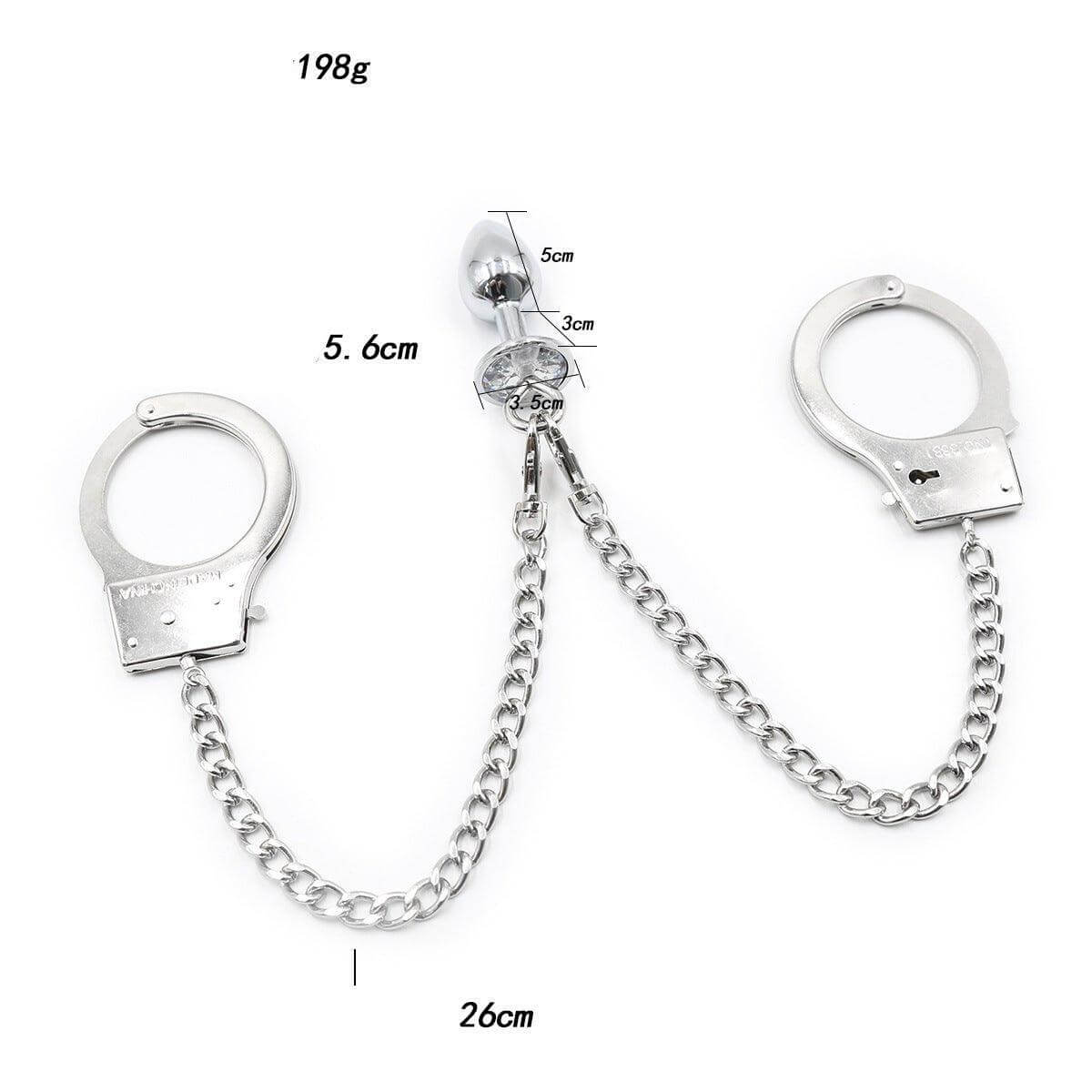 Dimensions of stainless steel cuffs and anal plug set